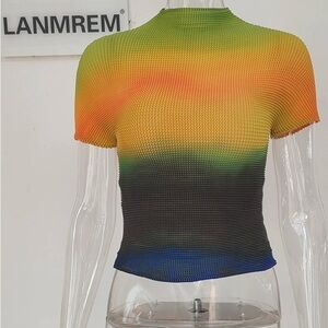Multicolor ribbed turtleneck crop top
